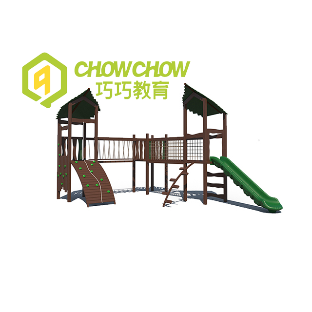 Kids Wooden Bridge With Slide&climb Outdoor Playground Set