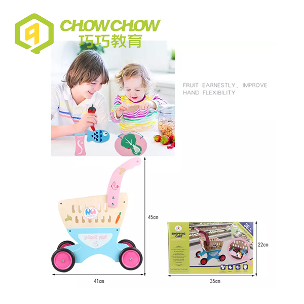Kids Wooden Pretend Toys Shopping Cart Trolley For Sale