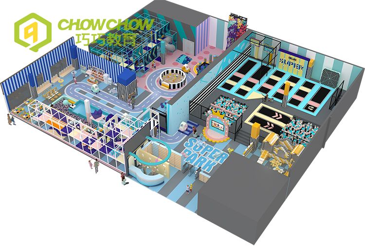 QiaoQiao commercial playground business design with slide in ball pit and zip-line games kids indoor adventure park equipment