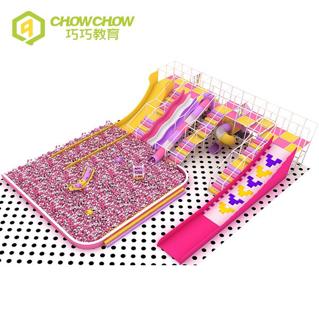 QiaoQiao custom mall playground equipment big kid slides in ball pit large slide structure with tube & dry snow slide set indoor