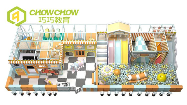 QiaoQiao macaron candy theme Kids amusement park equipment indoor Play Area Commercial toddler soft play with big trumpet slide