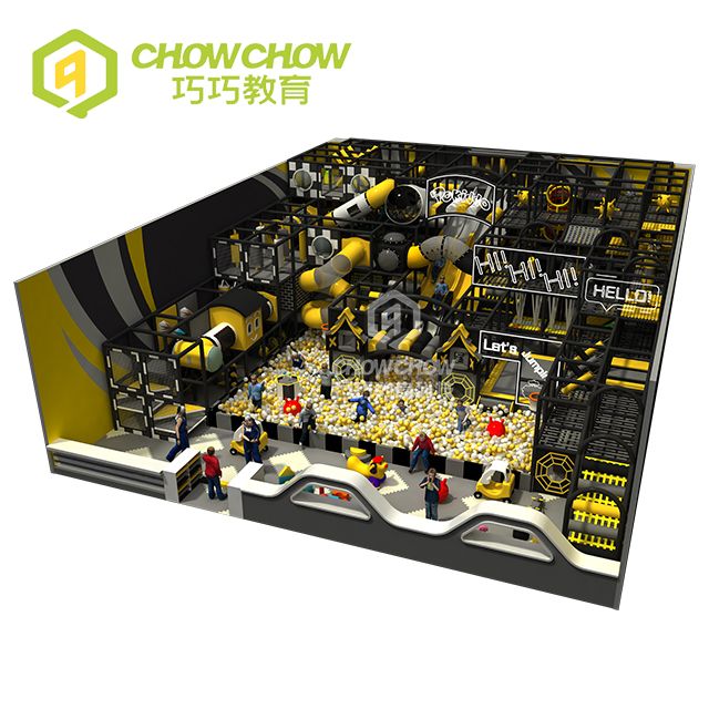 Qiaoqiao 300SQM Yellow And Black Children Indoor Playground Center Kids Play Area