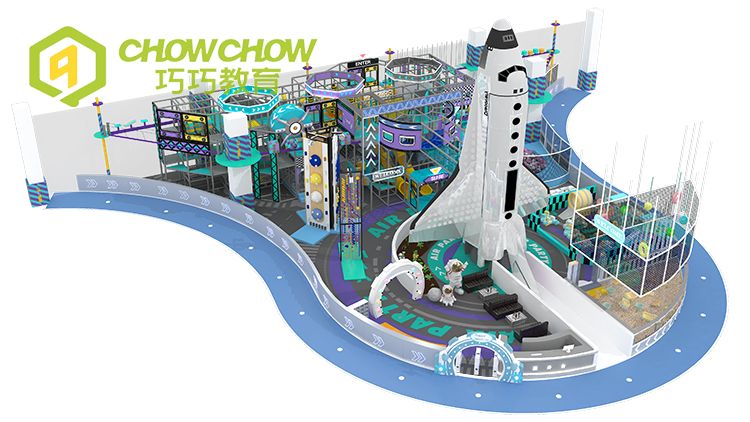 QiaoQiao family 500sqm indoor amusement park space theme airplane playground children soft play zone equipment rope course price