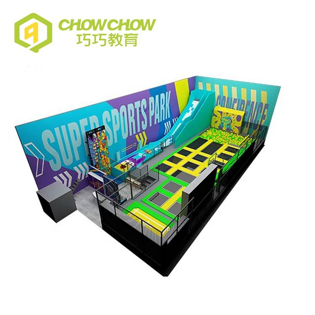 Qiaoqiao Indoor Trampoline Park Equipment Customized Climbing Wall with Big Slide