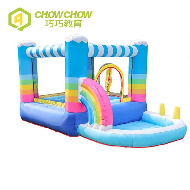 Popular Water Slide Pool Commercial Inflatable Bouncer Blue Rainbow for Sale