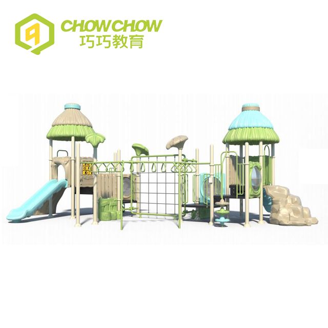 Qiaoqiao Outdoor Playground Old-growth Forest Theme Durable Plastic Slide with Climbing Wall Play Equipment