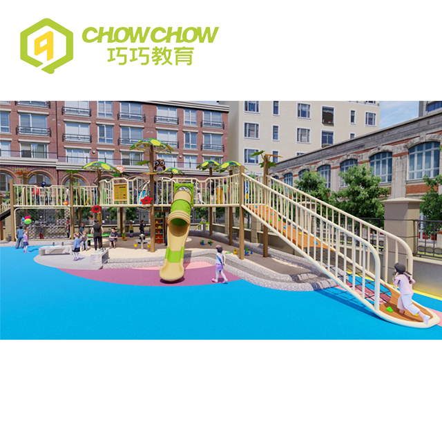 Qiaoqiao preschool outdoor wooden playground plastic slides climbing kids slides playground equipment