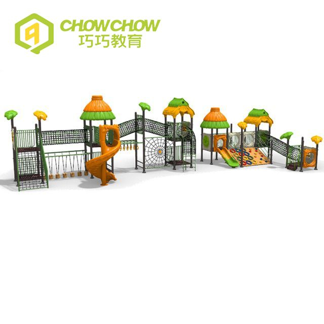 Qiaoqiao Outdoor Kids Outdoor Playgrounds LLDPE Slide with Rope Tunnel Set