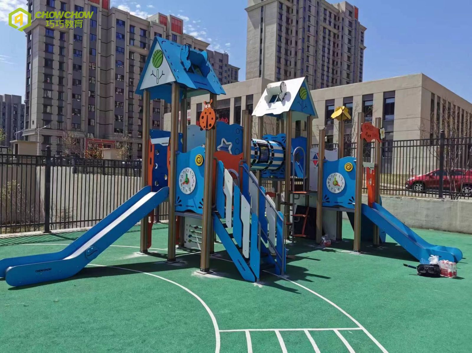 Qiaoqiao commercial amusement park Gym facilities outdoor PE board plastic playground slide toys equipment for children play set