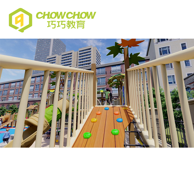 Qiaoqiao preschool outdoor wooden playground plastic slides climbing kids slides playground equipment