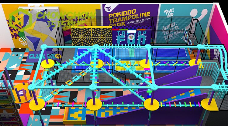 QiaoQiao 2024 commercial indoor playground equipment adults adventure games climbing wall&rope courses trampoline park for kids