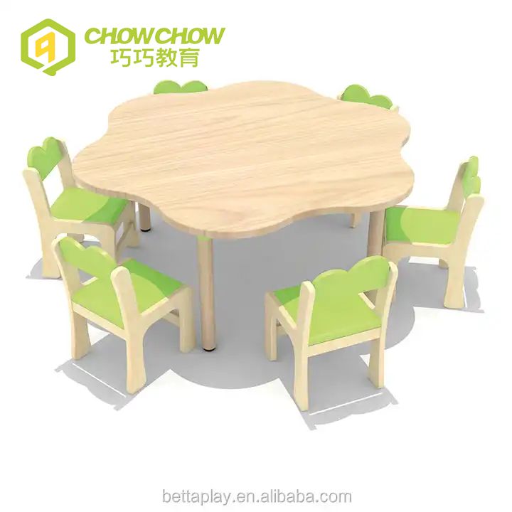 Kindergarten School Furnitures Kids Wooden Dining Table And Chairs