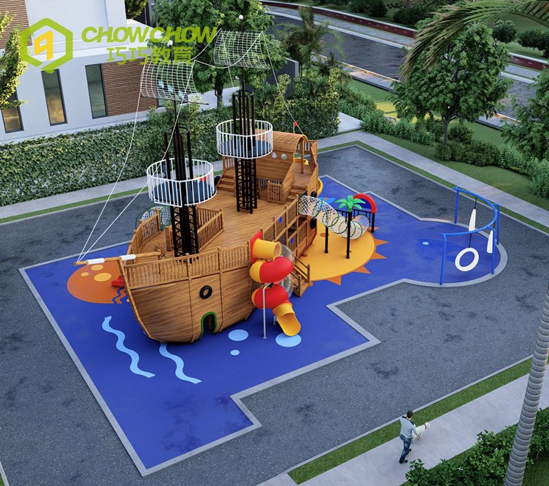 QiaoQiao Commercial Outdoor Playground for Children Modern Wooden Playground Pirate Ship Slide Outdoor Playground for sale