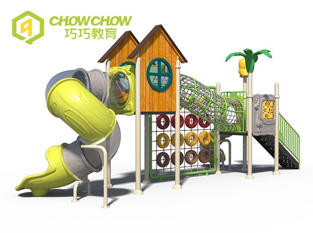 QiaoQiao Commercial Outdoor amusement park Equipment custom kids tree house with spiral Slides Kids play Outdoor Playgrounds set