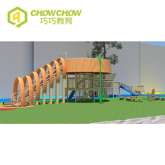 QiaoQiao Kids Wooden Playhouse With Slide Popular Plastic Slide indoor play house outdoor or indoor playground