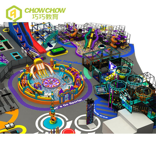 QiaoQiao kids play indoor playground equipment commercial 3500sqm children large indoor comprehensive trampoline park for sale