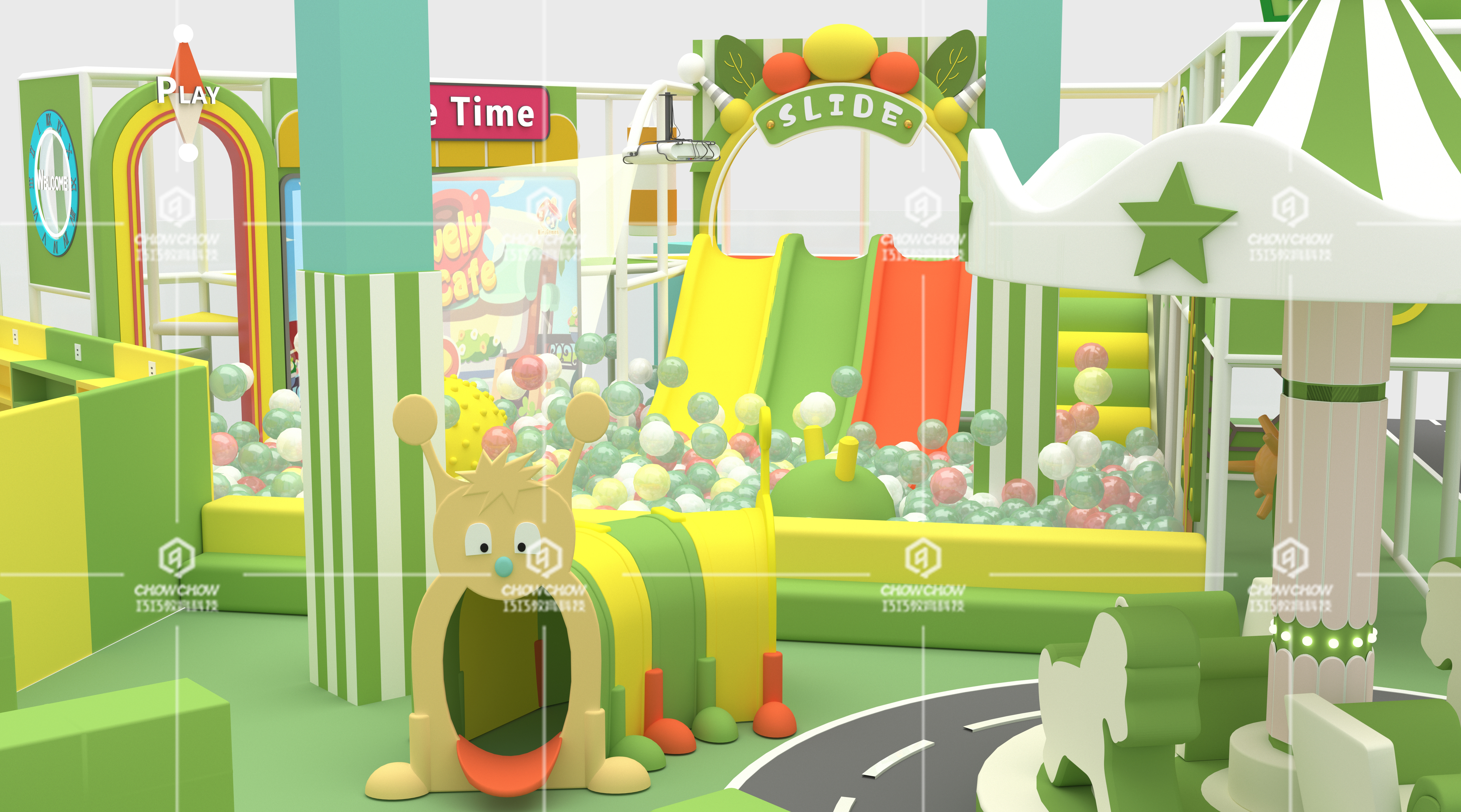 How do newcomers to the indoor playground choose and apply colors (4)
