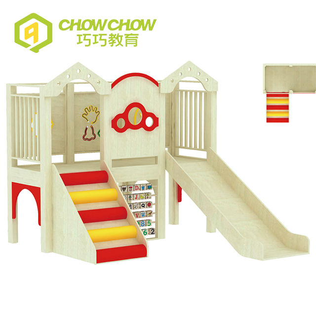 QiaoQiao New Design Wooden Indoor Wood Playground Slide For Kindergarten