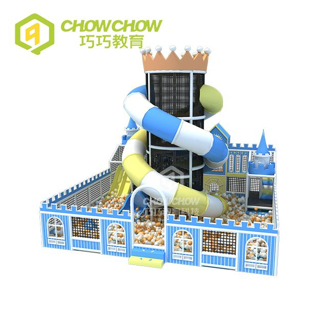 Qiaoqiao Customized Amusement Atrium Kids Indoor Playground Blue Big Slide