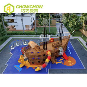 QiaoQiao Commercial Outdoor Playground for Children Modern Wooden Playground Pirate Ship Slide Outdoor Playground for sale