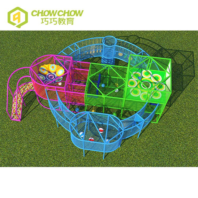 QiaoQiao outdoor playground obstacles rope course equipment kids adventure across Climbing Crocheted rainbow net for sale