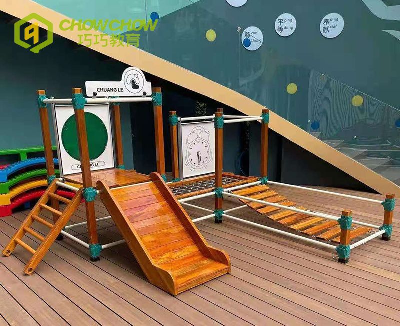 Qiaoqiao outdoor children physical training play set toys kids wood gym sensory playground equipment customized for kindergarten