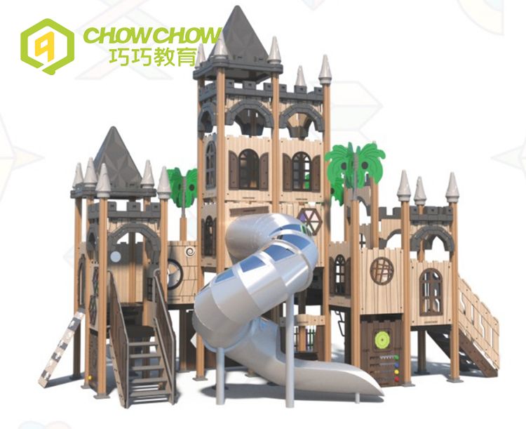 Qiaoqiao 2024 new kindergarten playground equipment outdoor play house with stainlless stainless steel slide play set for kids