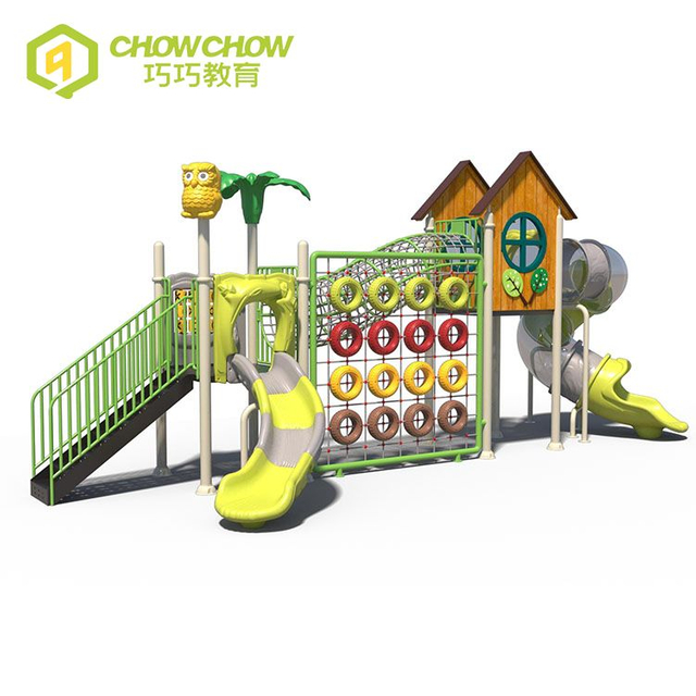QiaoQiao Commercial Outdoor amusement park Equipment custom kids tree house with spiral Slides Kids play Outdoor Playgrounds set