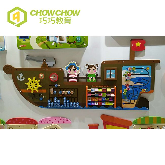 Early Education Pirate Ship Interactive Wooden Wall Game Toys for Sale