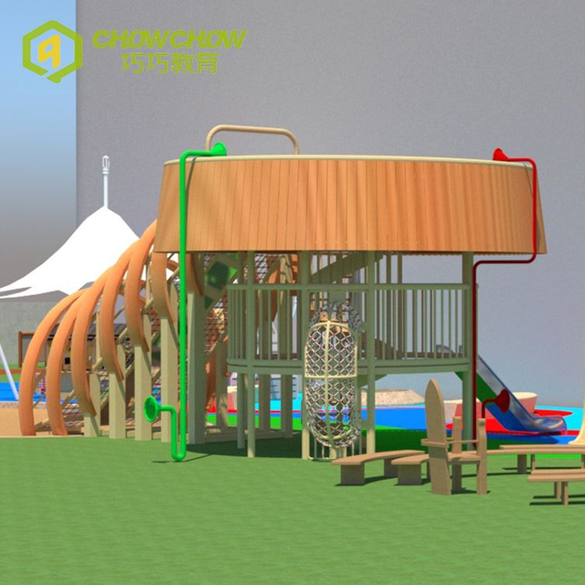 QiaoQiao Kids Wooden Playhouse With Slide Popular Plastic Slide indoor play house outdoor or indoor playground