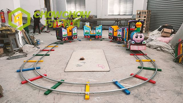 QiaoQiao Commercial Amusements Railway Track Train Cartoon Children Track Electric Trains For Kids Ride On