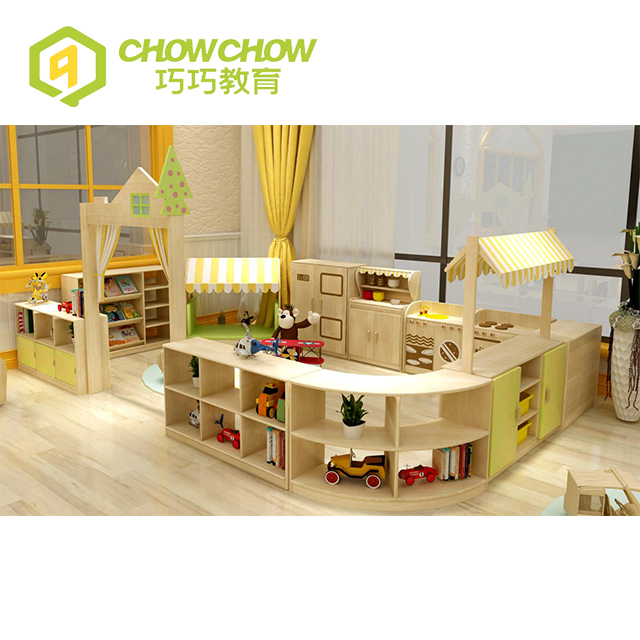 Qiaoqiao New Design Solid Wood Toy Rack Kids Toy Storage House for Kindergarten