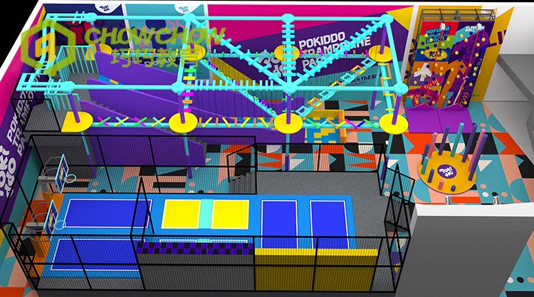 QiaoQiao 2024 commercial indoor playground equipment adults adventure games climbing wall&rope courses trampoline park for kids