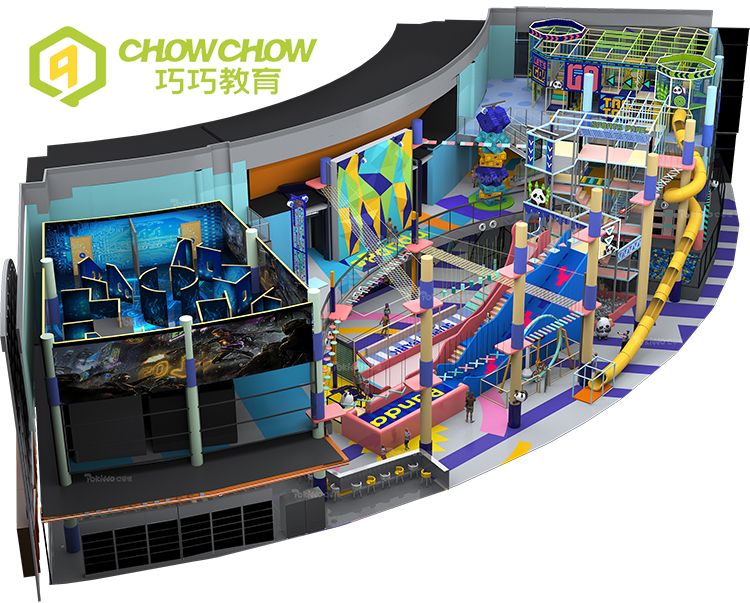 QiaoQiao customized 2000sqm panda theme family play center commercial indoor adventure entertainment park equipment playground
