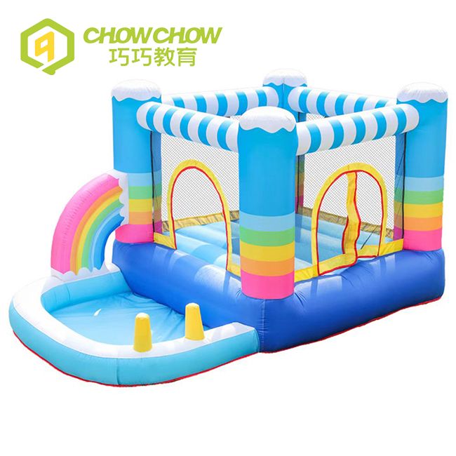 Popular Water Slide Pool Commercial Inflatable Bouncer Green Red Flag House for Sale